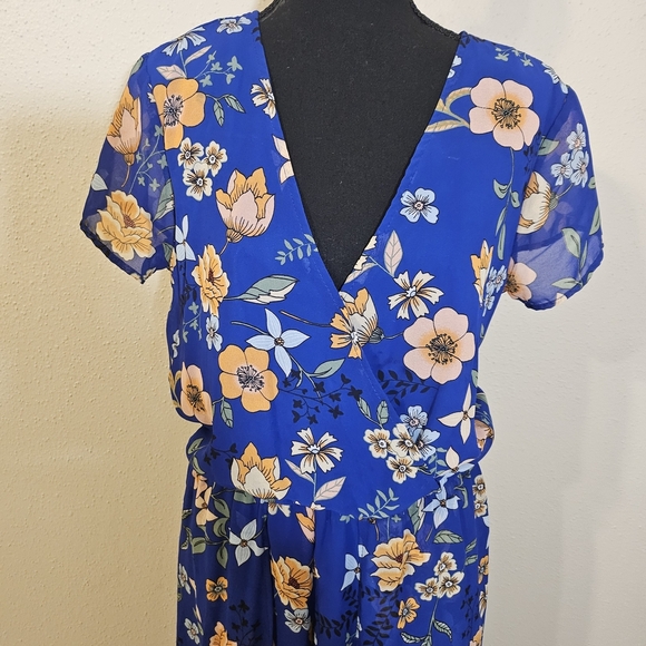 Floral Blue Maxi Romper Dress - Picture 3 of 6